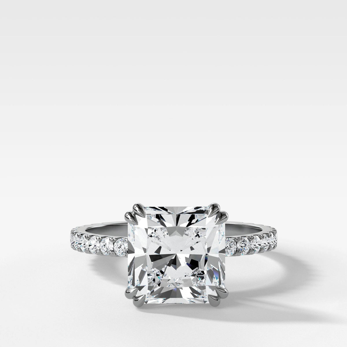 Signature Pave Engagement Ring With Radiant Square Cut by Good Stone in White Gold