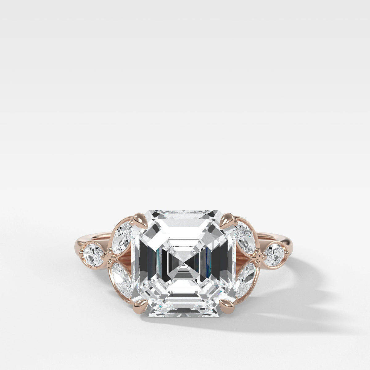 Laurel Ring With Asscher Cut by Good Stone in Rose Gold