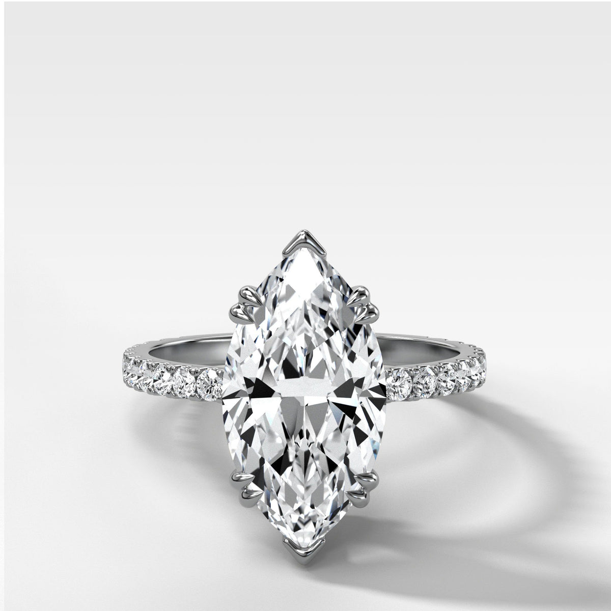 Signature Pavé Engagement Ring With North West Marquise Cut by Good Stone in White Gold