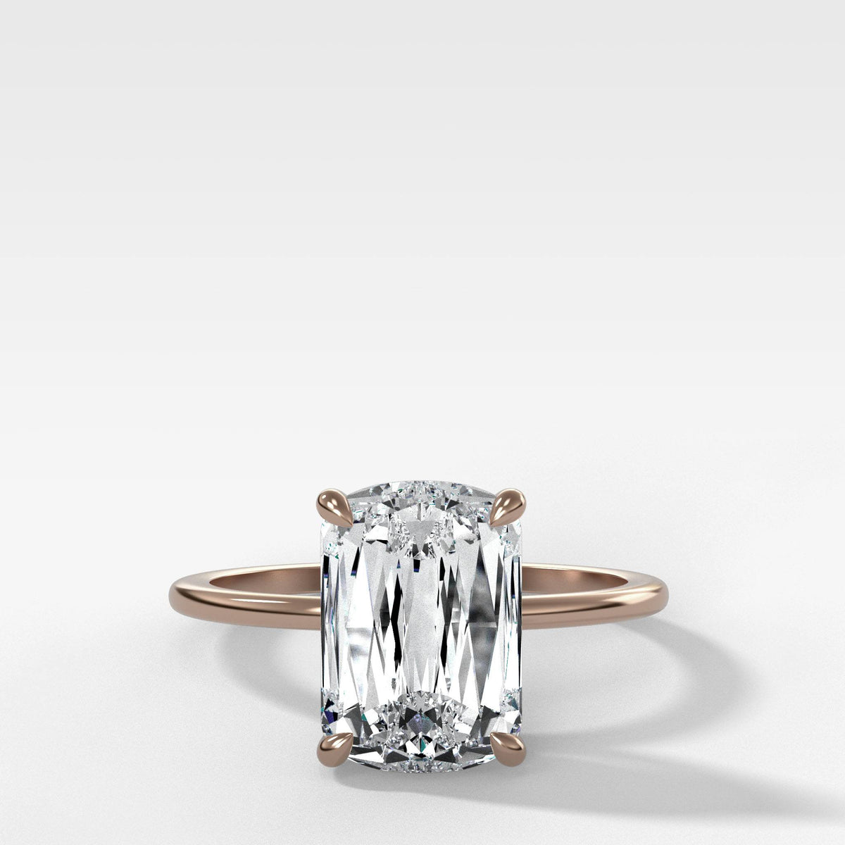 Thin + Simple Solitaire with 3.05Ct Crisscut Cushion Cut by Good Stone in Rose Gold