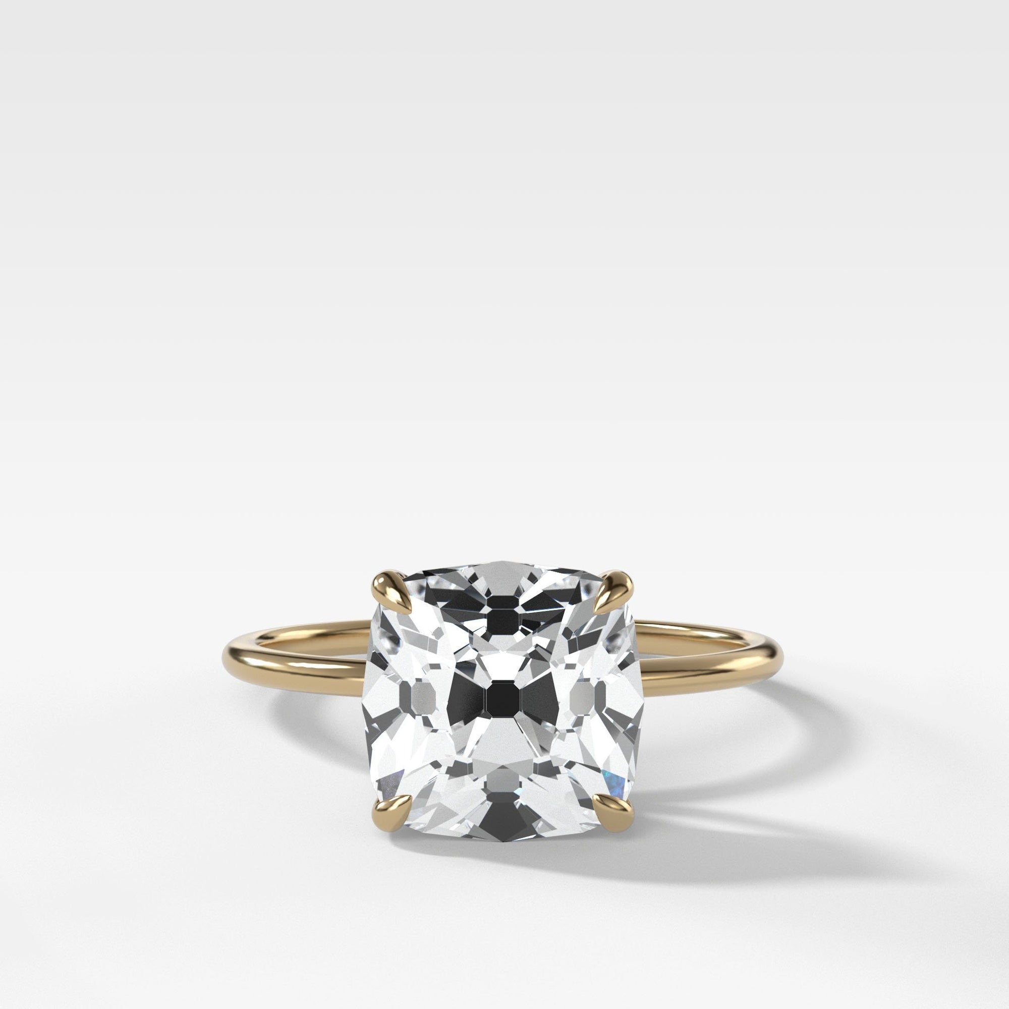 Thin + Simple Solitaire With Old Mine Cut by Good Stone in Yellow Gold