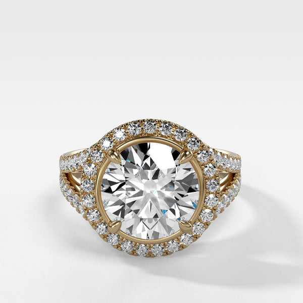 Split Shank Halo Engagement Ring With Round Cut Diamond