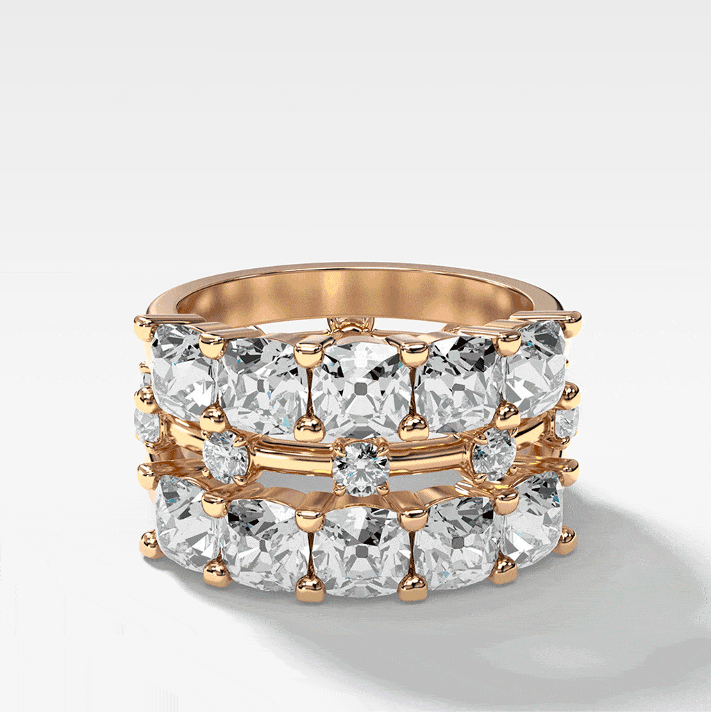 Five Stone Shared Prong Diamond Band With Old Mine Cuts (1.65ctw) by Good Stone available in Gold and Platinum and Good Stacks Sets