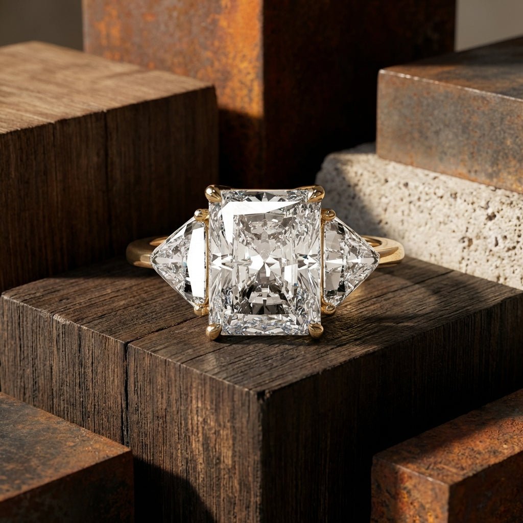 Three Stone Engagement Rings With Shield Side Stones - GOODSTONE