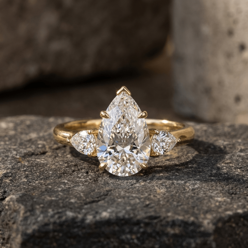 Three Stone with Pear Side Stones - GOODSTONE