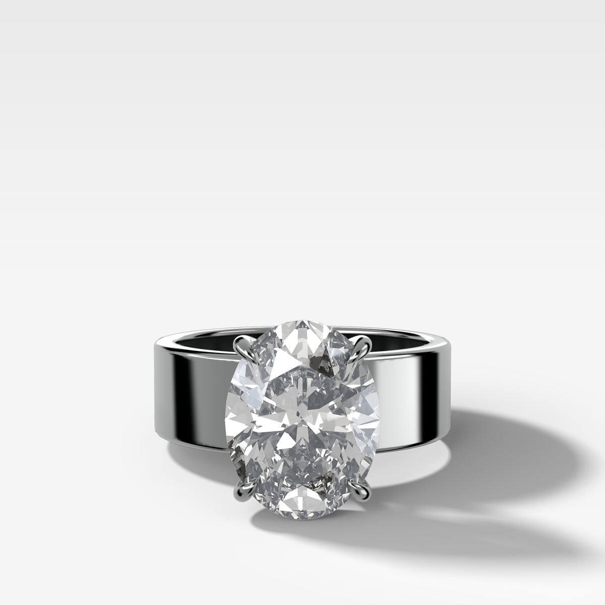 Finest Cigar Band Engagement Ring with Oval Cut Diamond