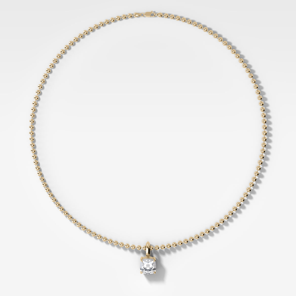 Classic Cushion Attachable Diamond Pendant With Beaded Chain (3mm)