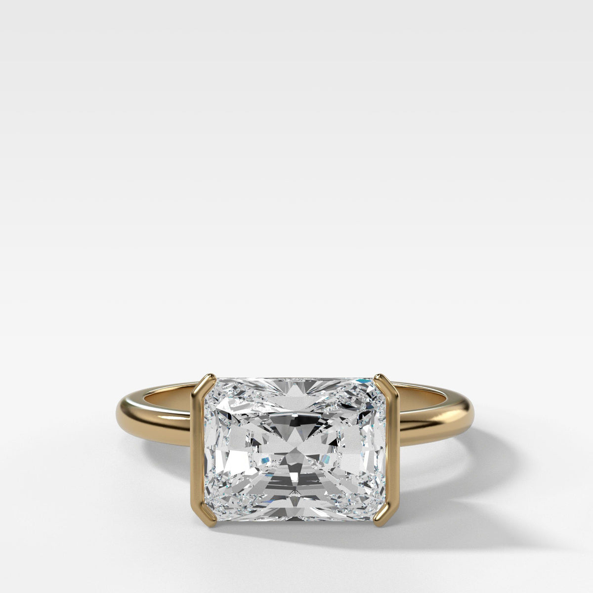 East West Half Bezel Solitaire Engagement Ring With 4.07ct Radiant Cut Lab Grown Diamond