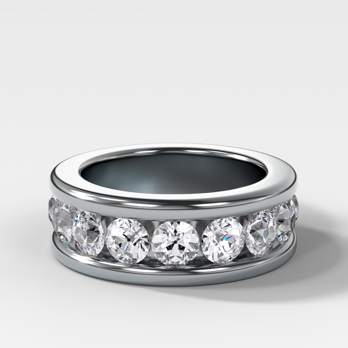 Chunky Channel Set Halfway Wedding band with Old Euro Cut Diamonds