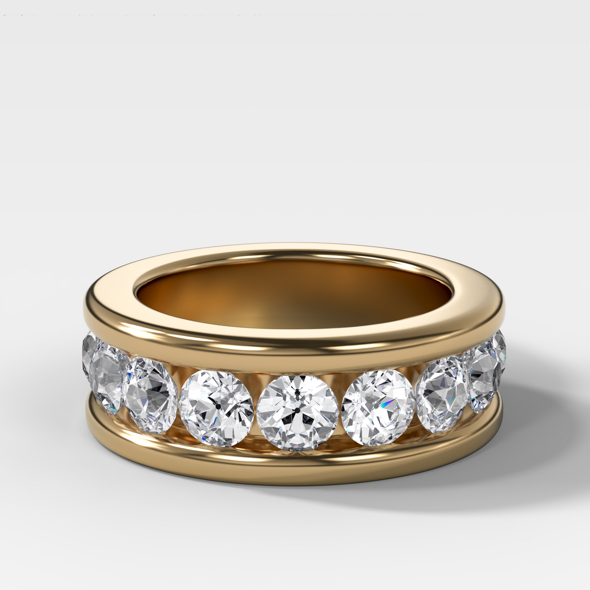 Chunky Channel Set Halfway Wedding band with Old Euro Cut Diamonds