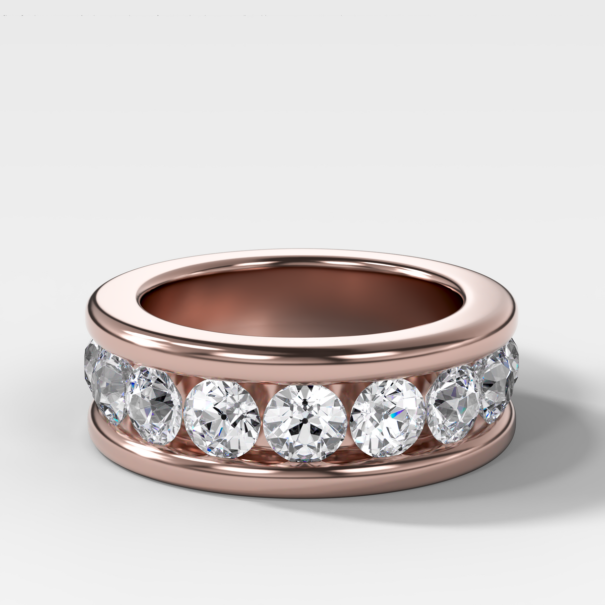 Chunky Channel Set Halfway Wedding band with Old Euro Cut Diamonds