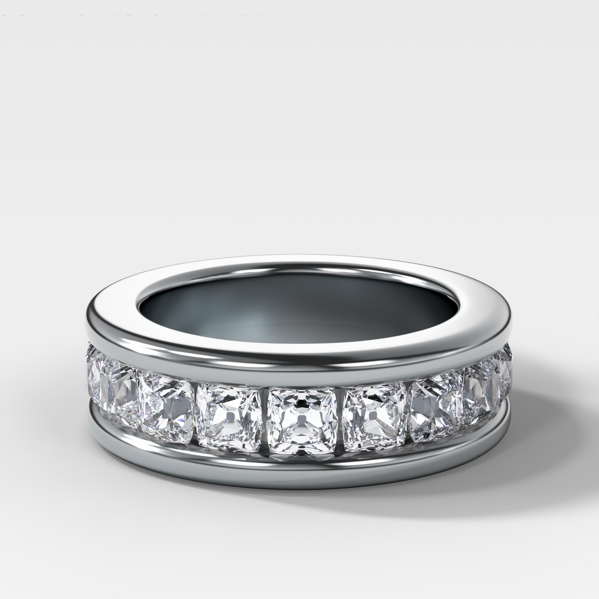 Chunky Channel Set Halfway Wedding band with Old Mine Cut Diamonds