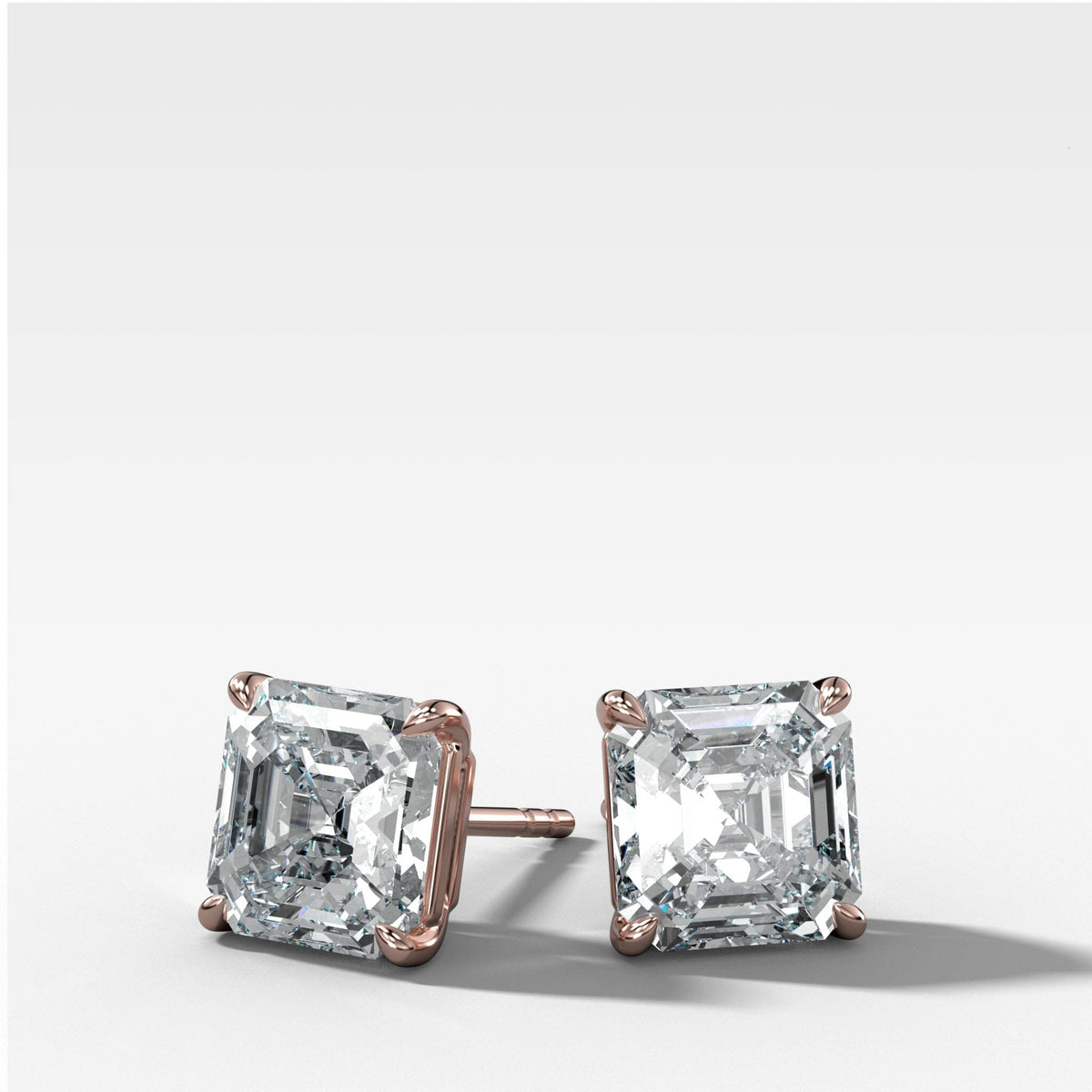 Asscher Cut Single Point Prong Diamond Studs GoodStone