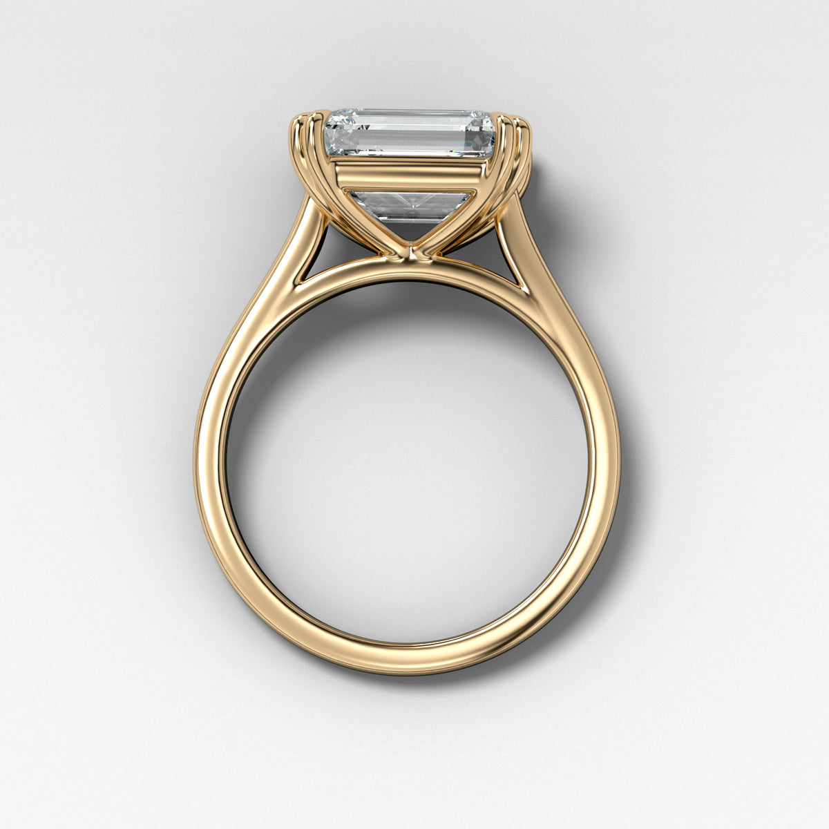 Signature Cathedral Solitaire Engagement Ring With 3.11ct Lab Grown Emerald Cut Diamond