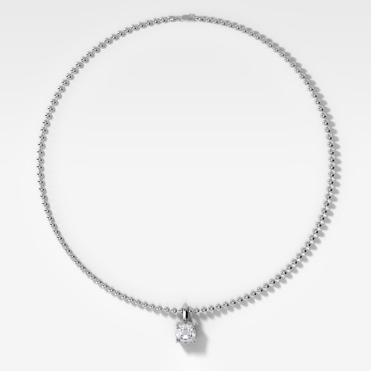 Classic Old Mine Attachable Diamond Pendant With Beaded Chain (3mm)