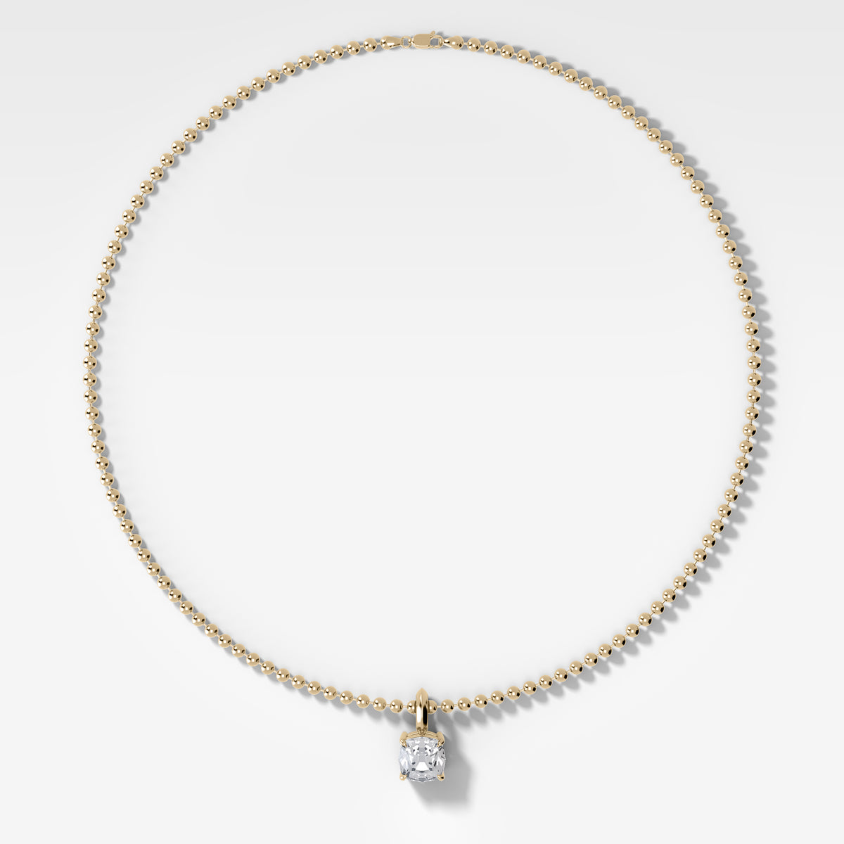 Classic Old Mine Attachable Diamond Pendant With Beaded Chain (3mm)