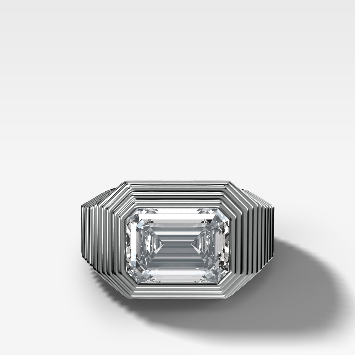 Ripple Solitaire Engagement Ring with East West Emerald Cut Diamond