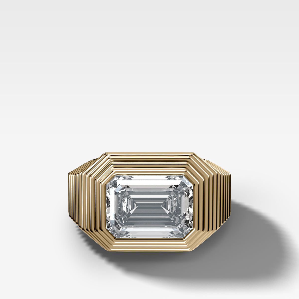 Ripple Solitaire Engagement Ring with East West Emerald Cut Diamond