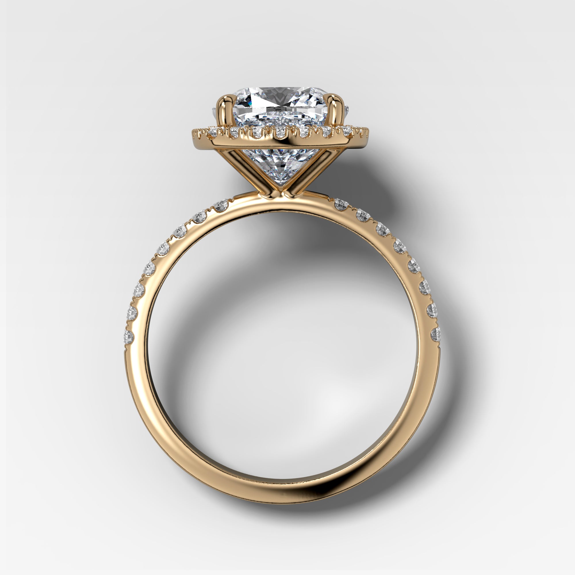 Aurora Pave Halo Ring With Cushion Cut by Good Stone in Yellow Gold