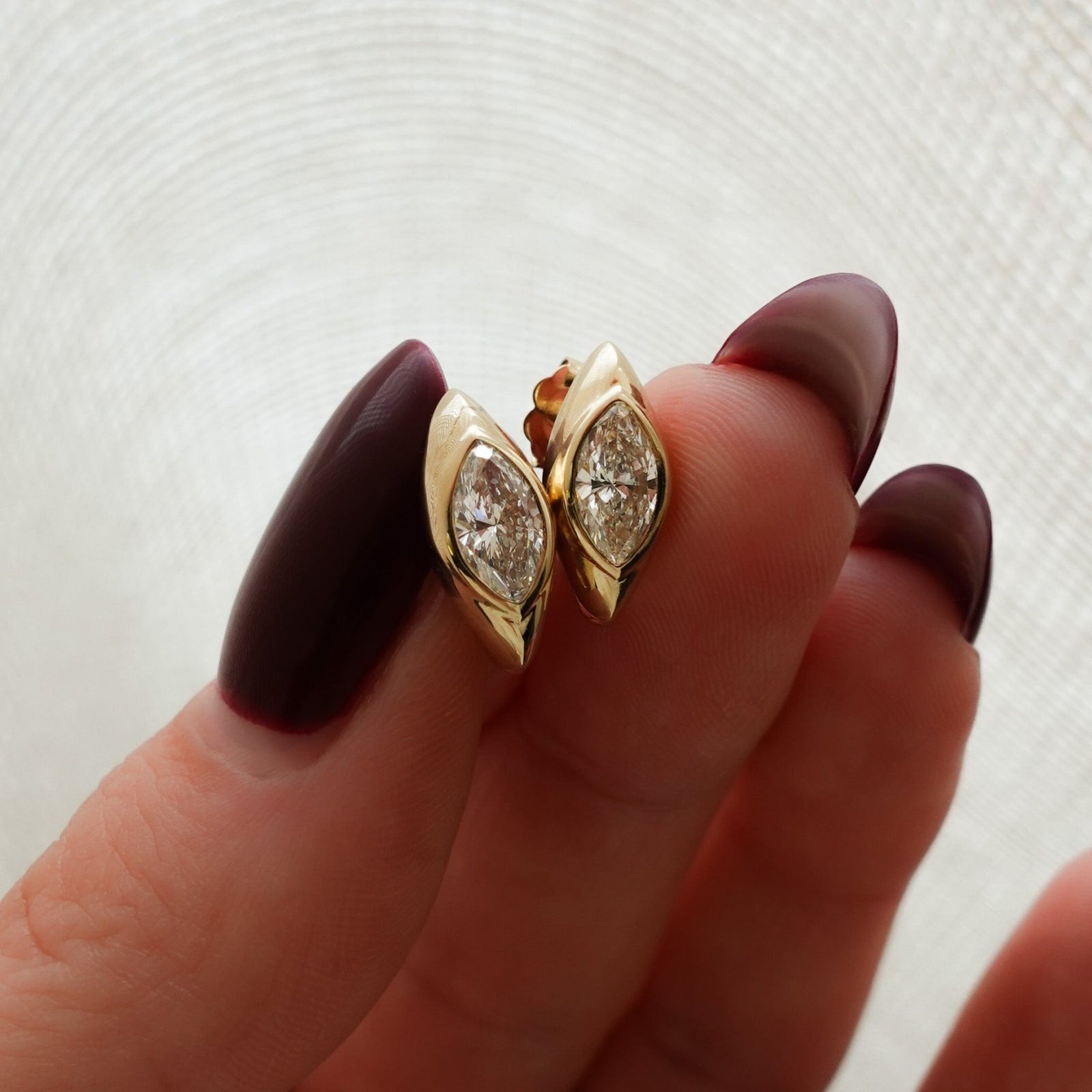 1.20 CTW Sculpted Bezel Studs with Marquise Cut Diamonds - GOODSTONE