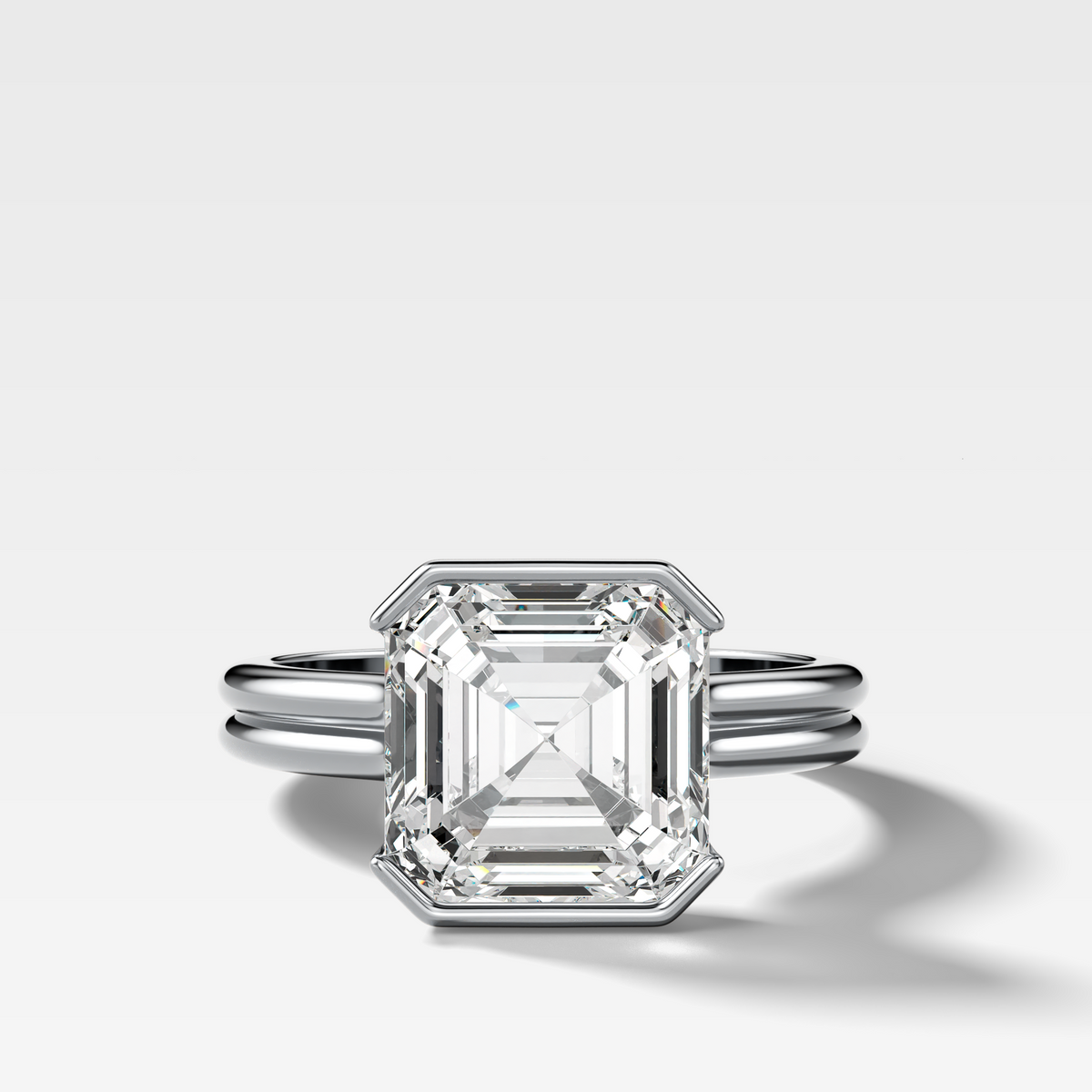 Double Row North South Half Bezel Solitaire Engagement Ring With Asscher Cut Diamond