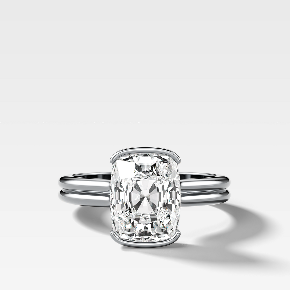 Double Row North South Half Bezel Solitaire Engagement Ring With Cushion Cut Diamond