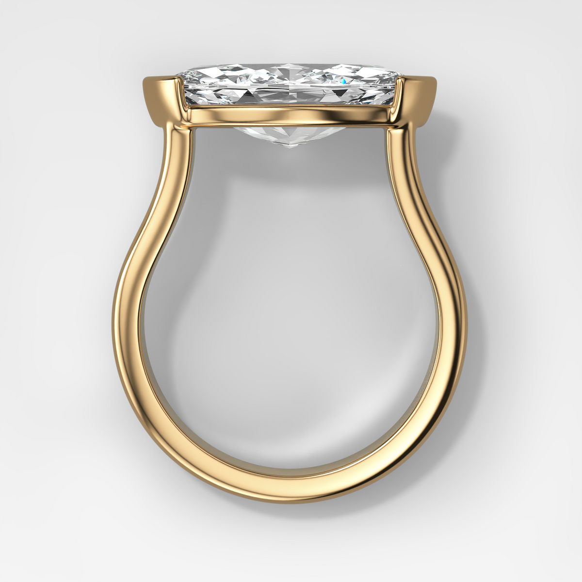 Double Row East West Half Bezel Solitaire Engagement Ring With Marquise Cut Diamond