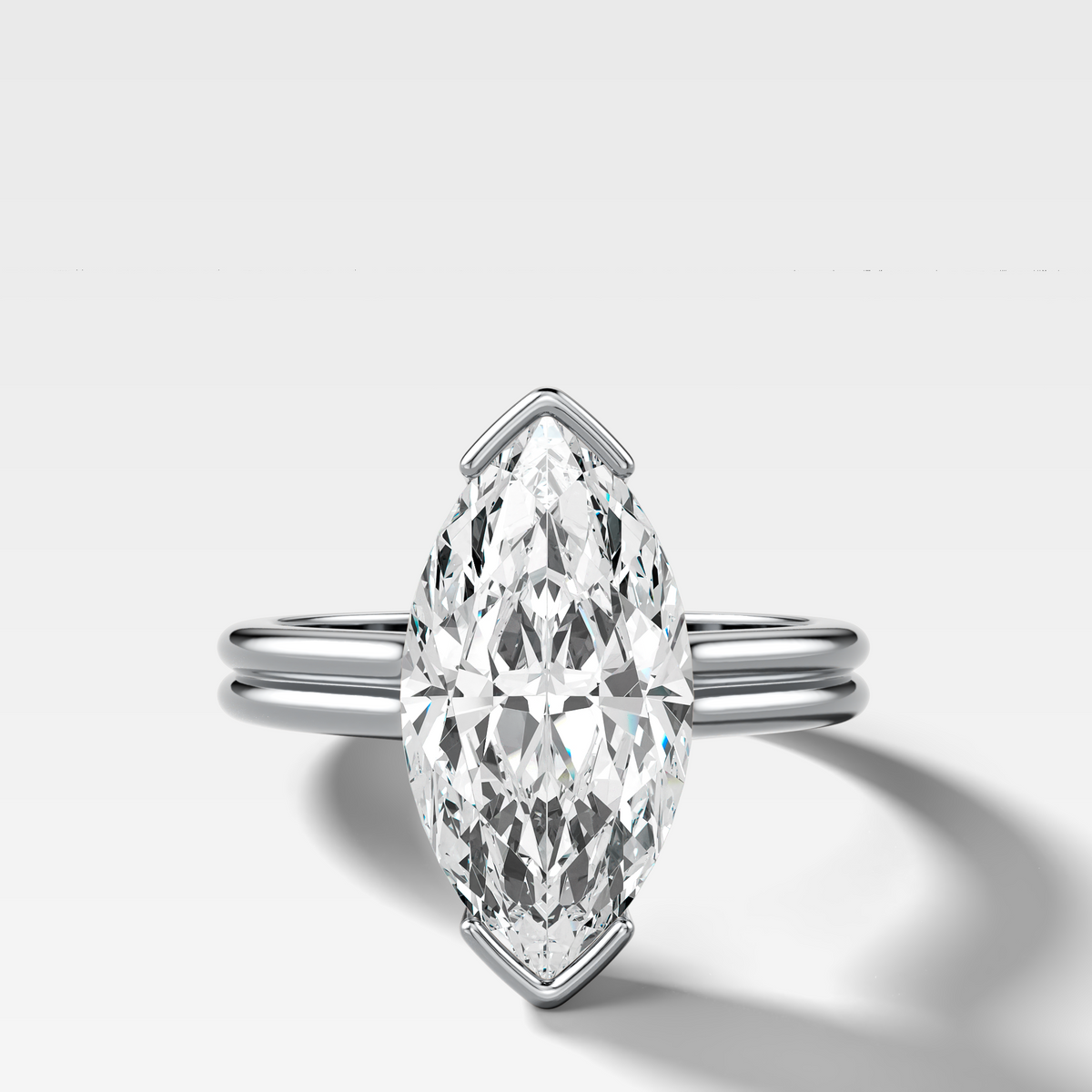 Double Row North South Half Bezel Solitaire Engagement Ring With Marquise Cut Diamond
