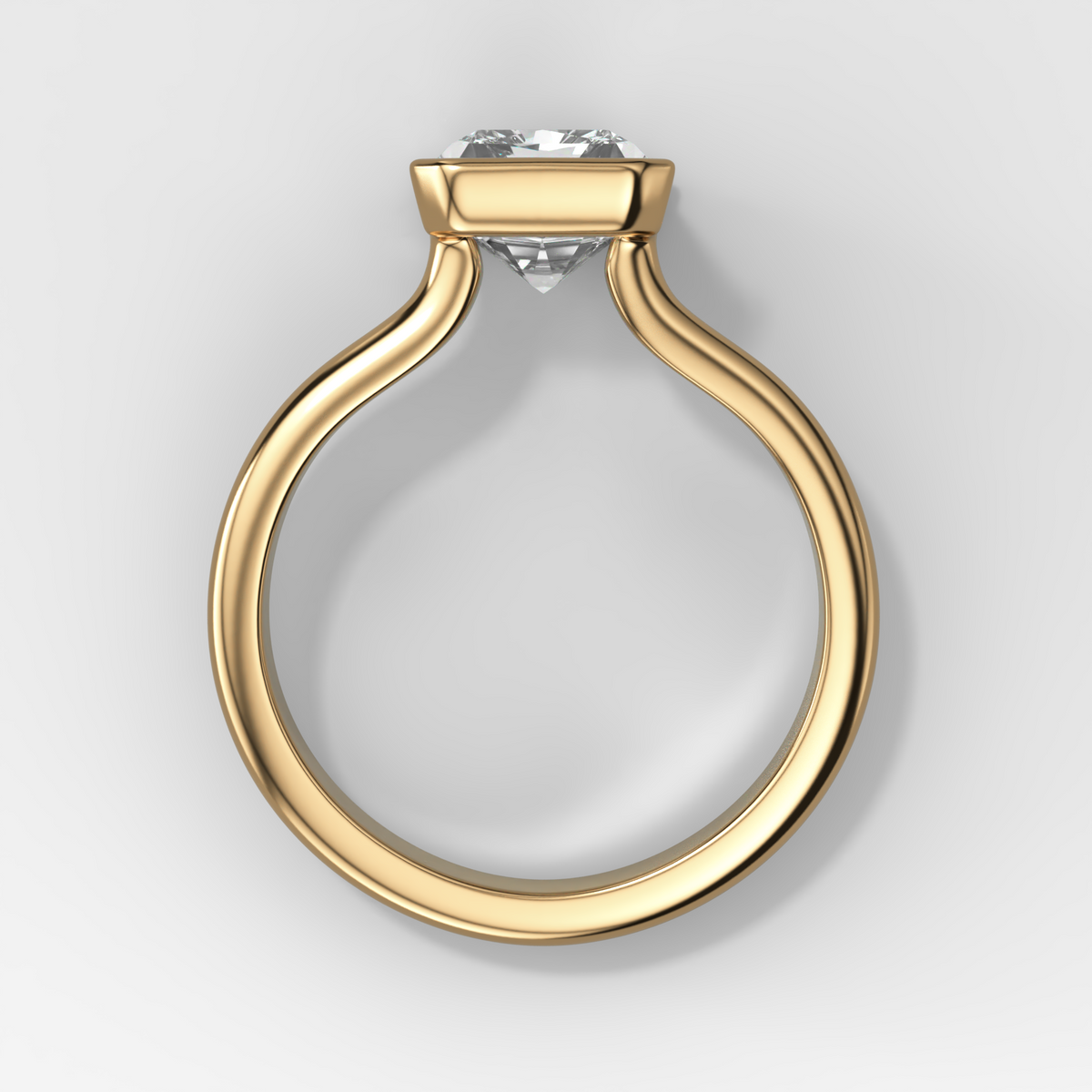 Double Row Half Bezel Solitaire Engagement Ring With Elongated Radiant Cut Diamond