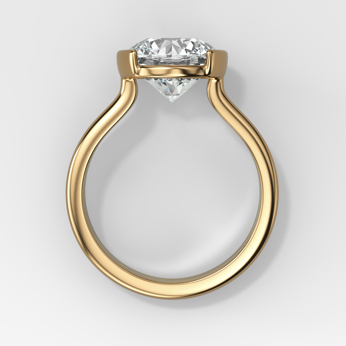 Double Row Half Bezel Solitaire Engagement Ring With Round Cut Diamond