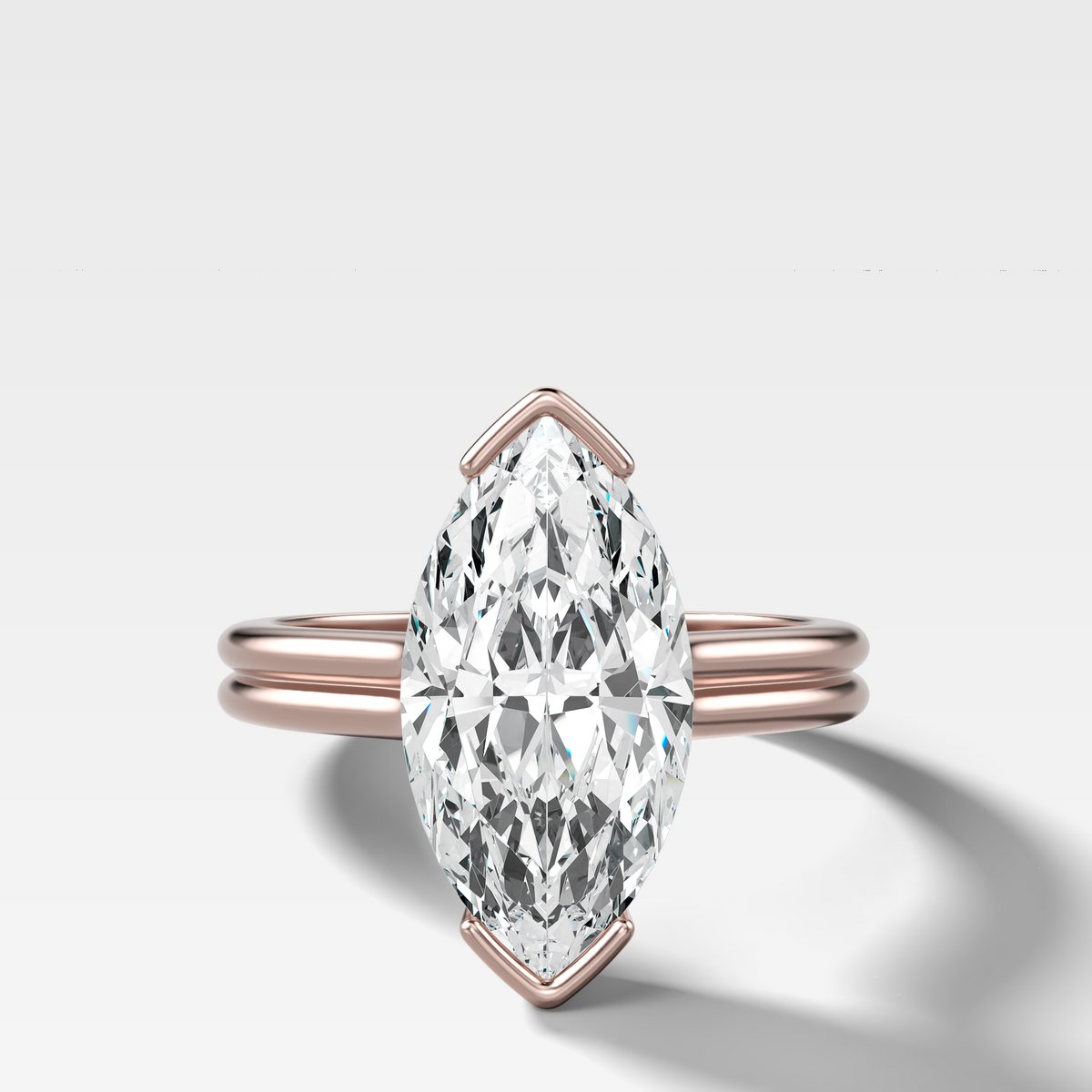Double Row North South Half Bezel Solitaire Engagement Ring With Marquise Cut Diamond