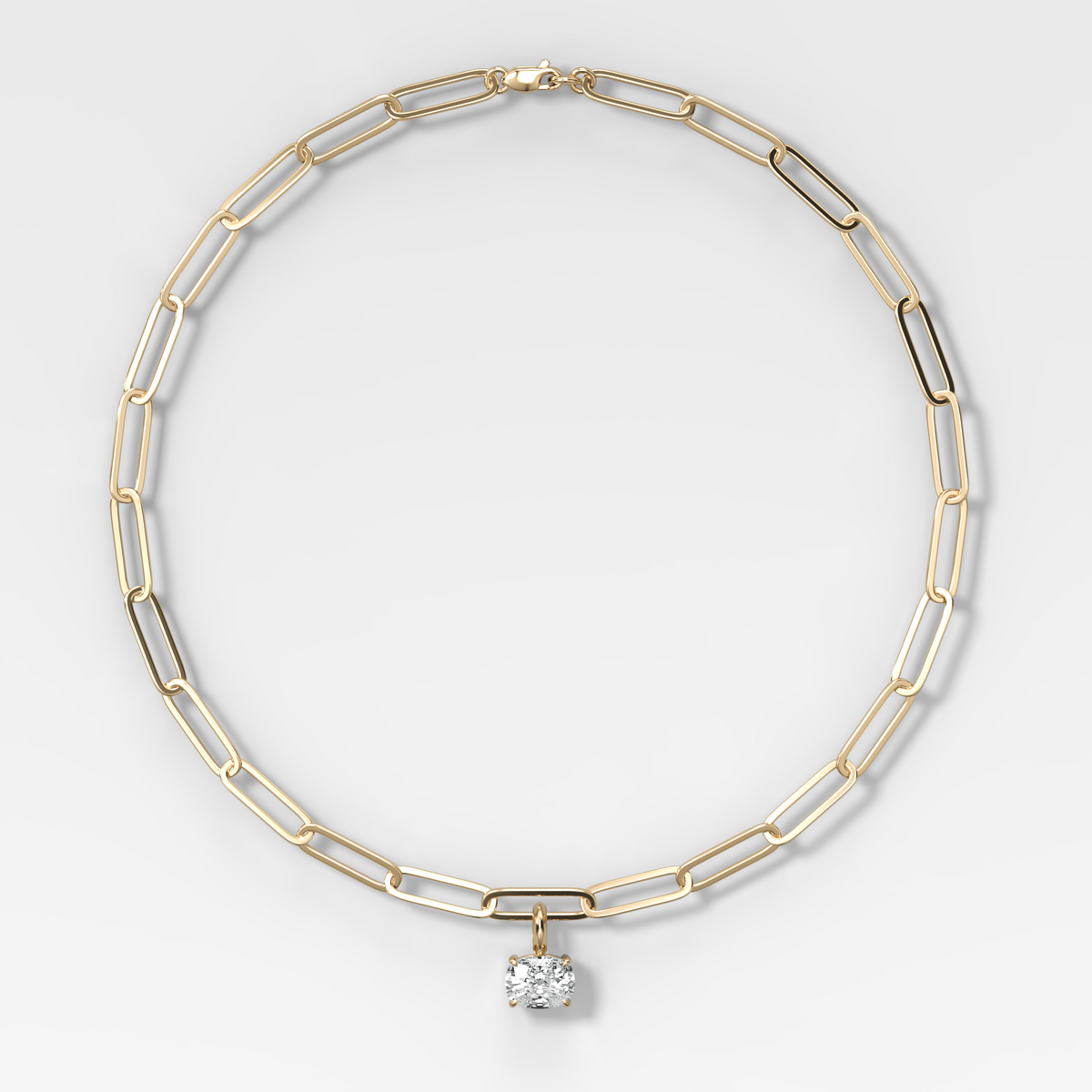 Classic East West Elongated Cushion Attachable Diamond Pendant With Paperclip Chain (6.2mm)