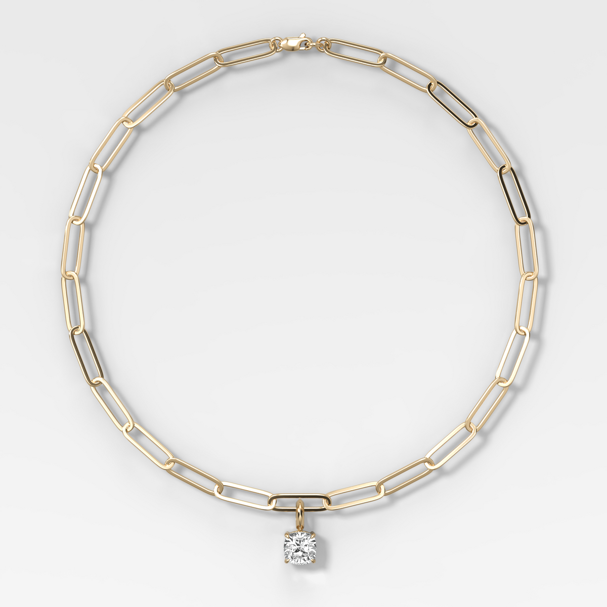 Classic Cushion Attachable Diamond Pendant With Paperclip Chain (6.2mm)