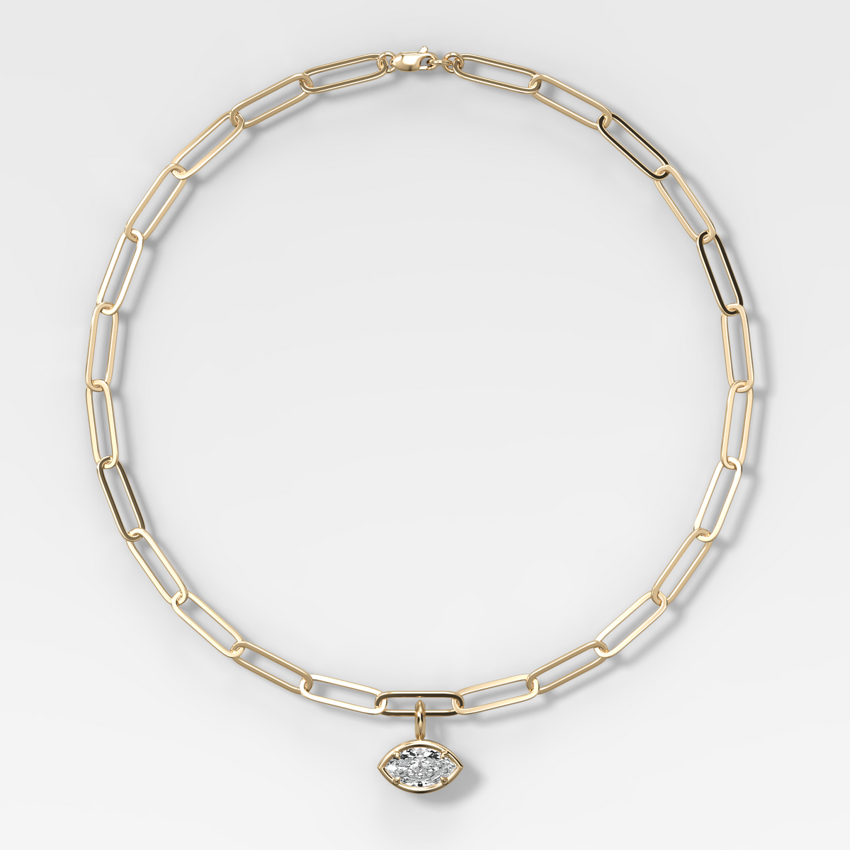 Double Bezel East West Marquise Attachable Diamond Pendant With Paperclip Chain (6.2mm)