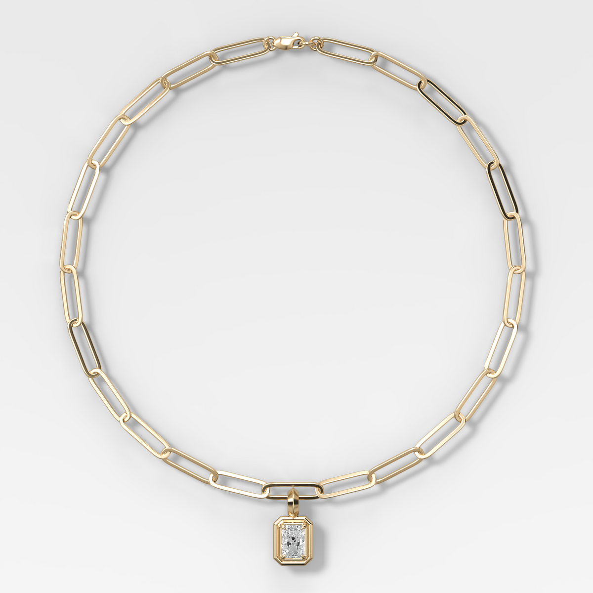 Double Bezel Elongated Radiant Attachable Diamond Pendant With Paperclip Chain (6.2mm)