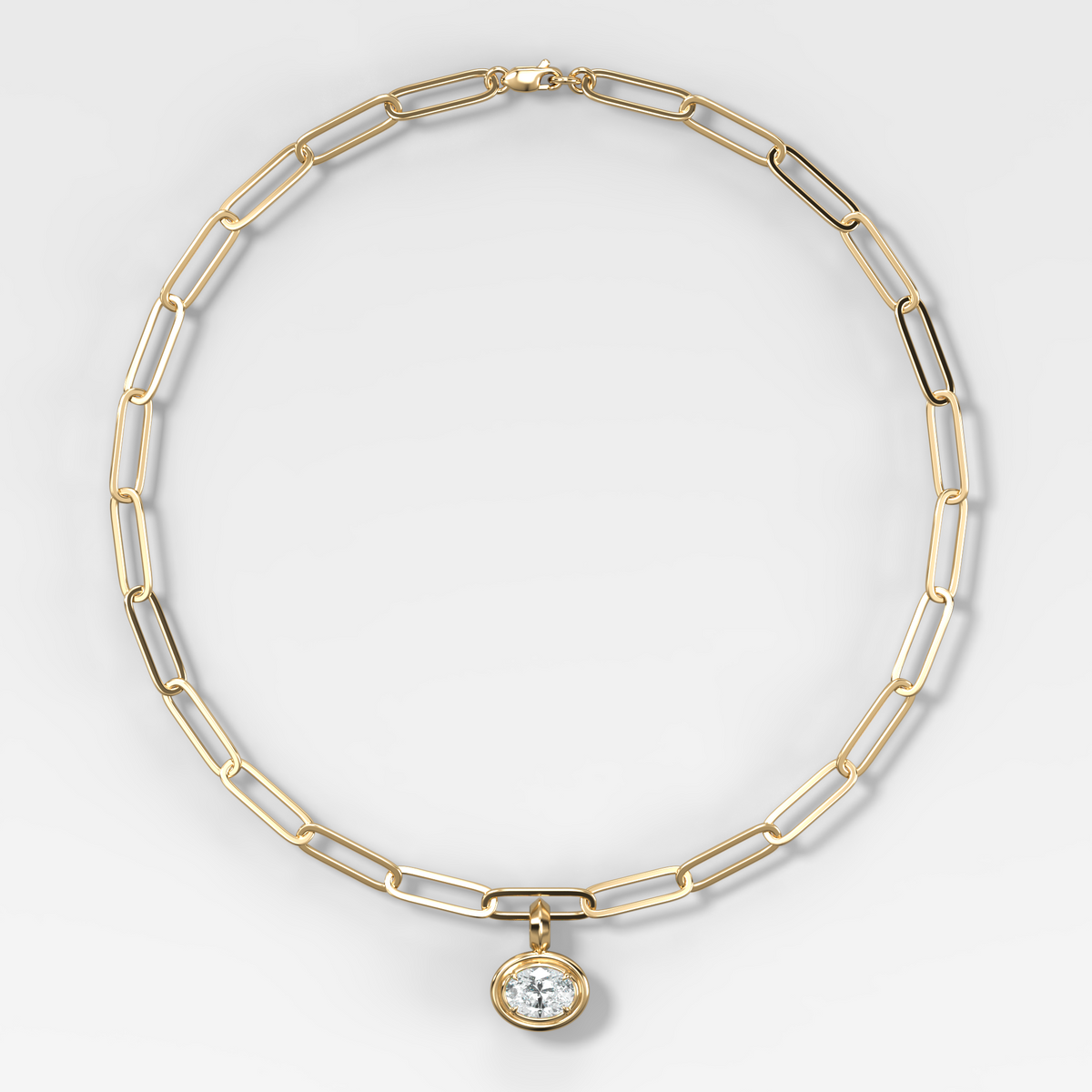 Double Bezel East West Oval Attachable Diamond Pendant With Paperclip Chain (6.2mm)