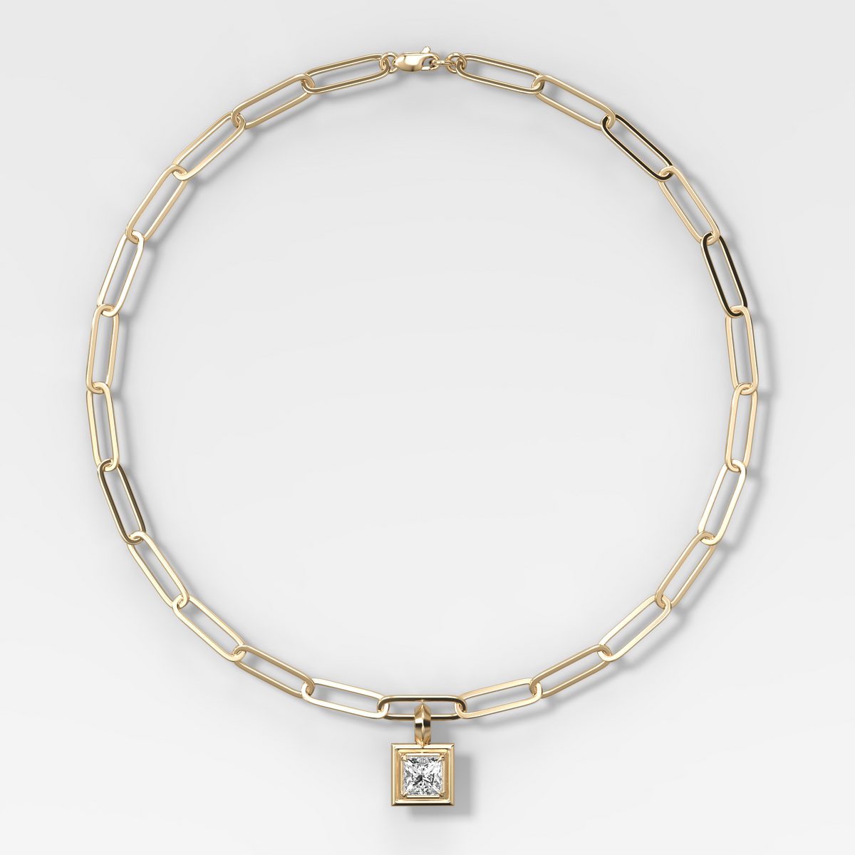 Double Bezel Princess Attachable Diamond Pendant With Paperclip Chain (6.2mm)