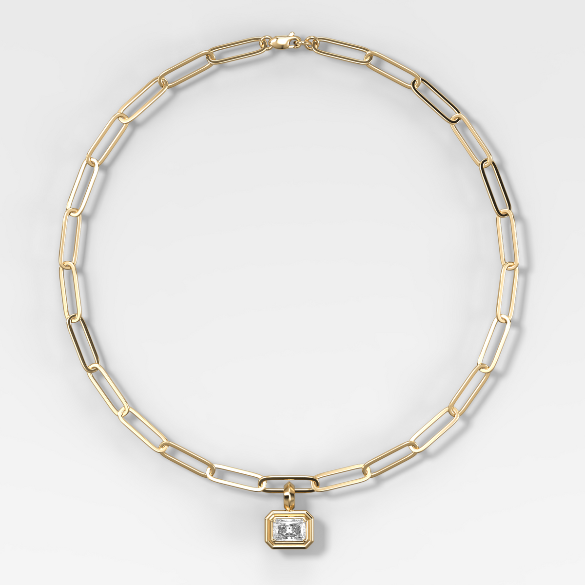 Double Bezel East West Elongated Radiant Attachable Diamond Pendant With Paperclip Chain (6.2mm)