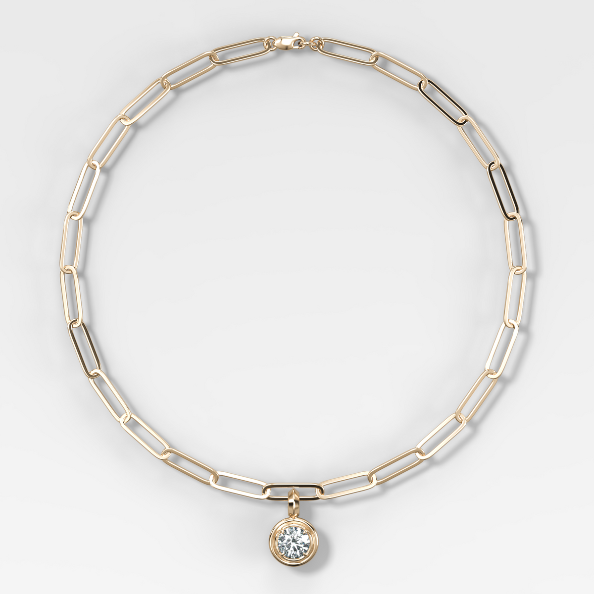 Double Bezel Round Attachable Diamond Pendant With Paperclip Chain (6.2mm)