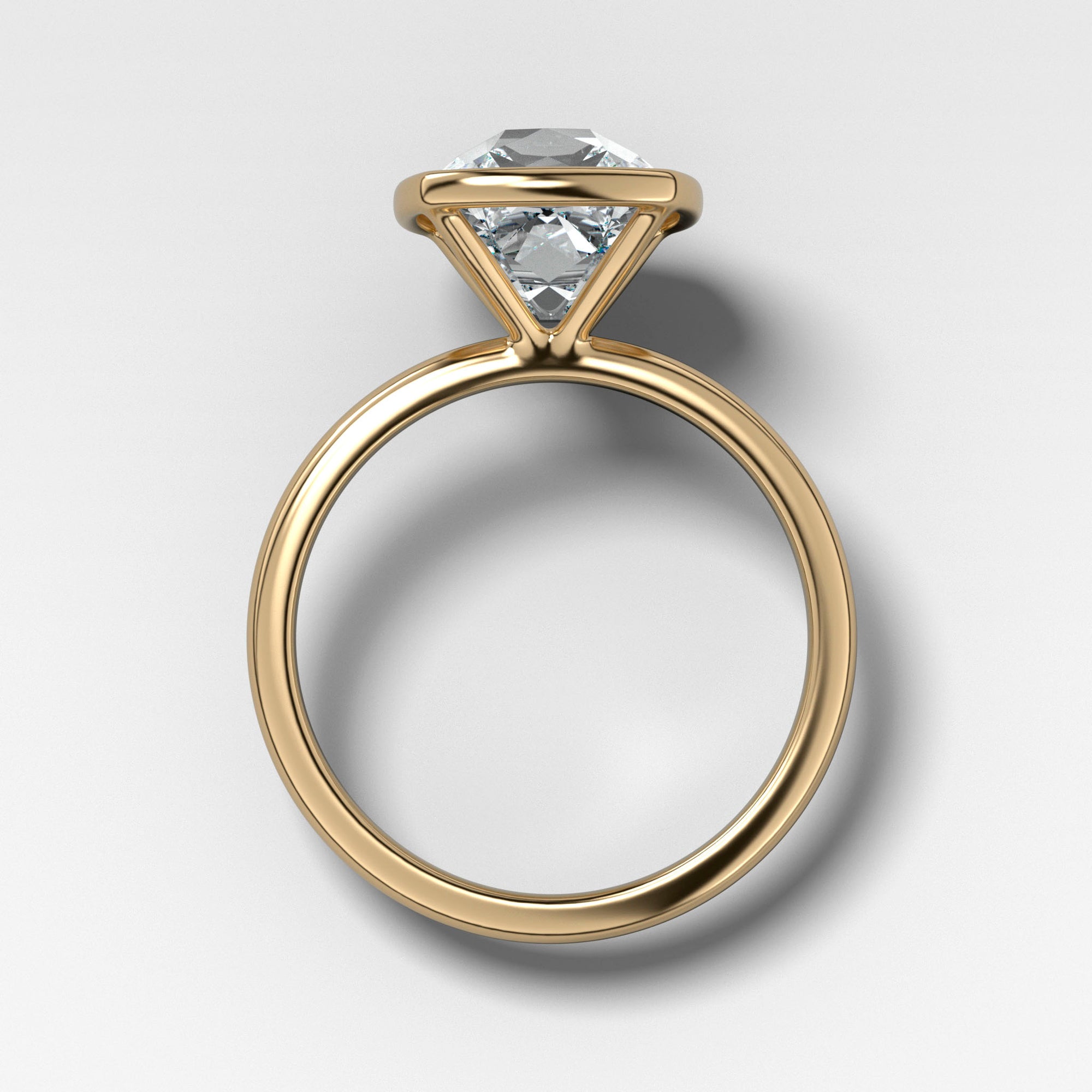 Bezel Penumbra Solitaire With Old Mine Cut by Good Stone in Yellow Gold