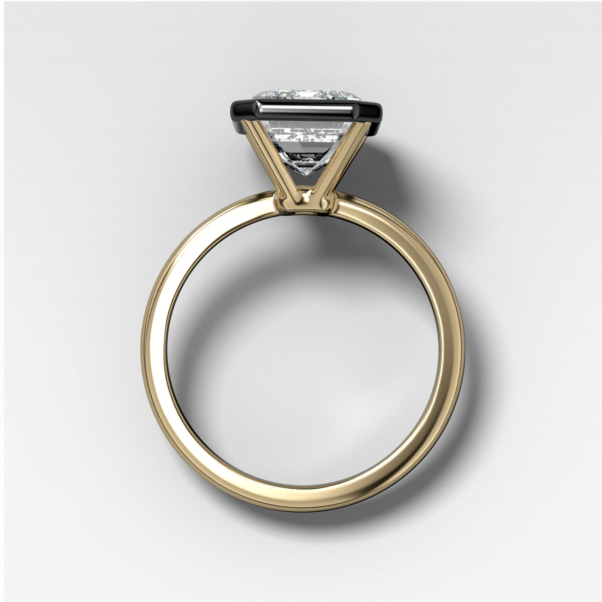 Blackened Penumbra Bezel Set Engagement Ring With Emerald Cut