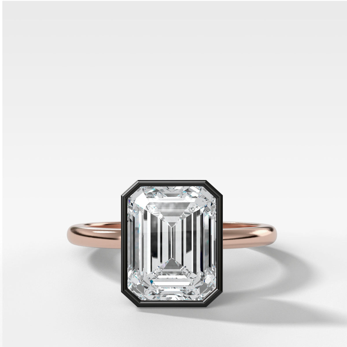 Blackened Penumbra Bezel Set Engagement Ring With Emerald Cut