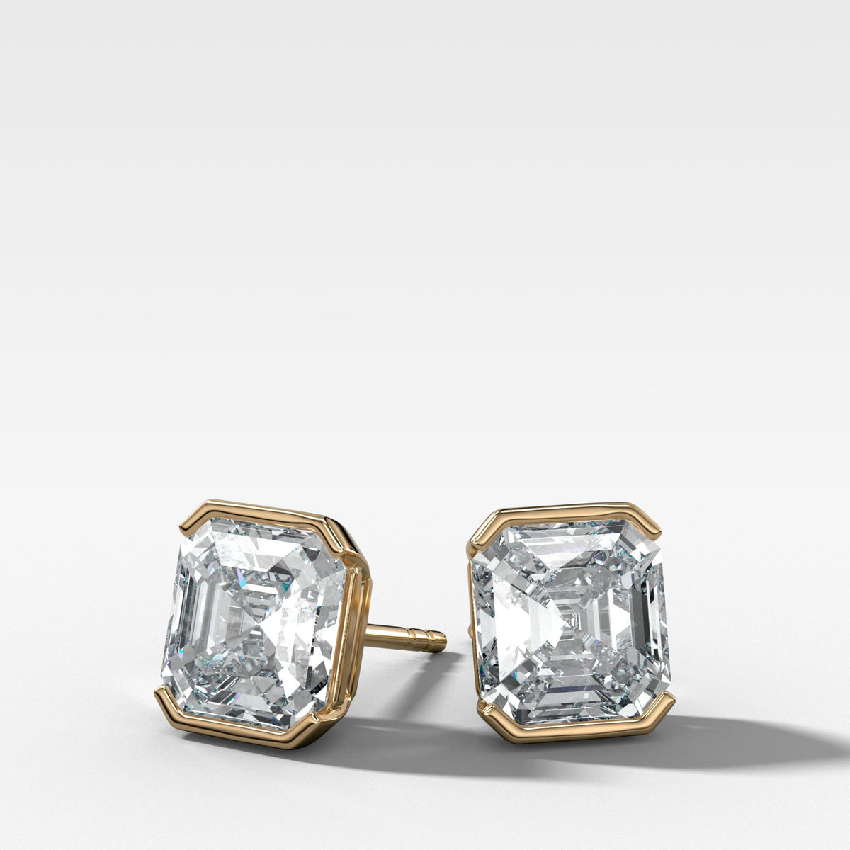 Asscher Cut Half Bezel Diamond Studs GoodStone - Main Image