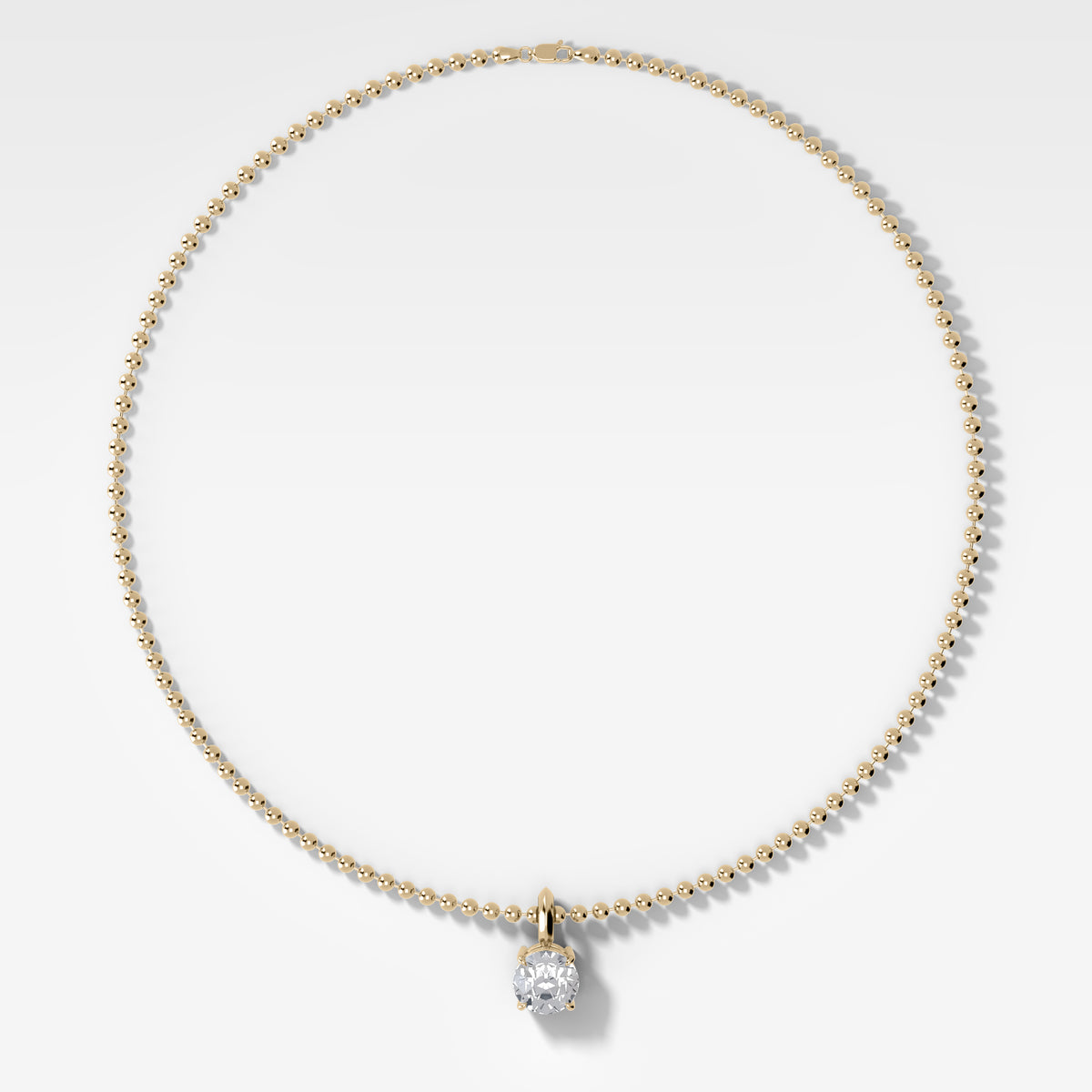 Classic Old Euro Attachable Diamond Pendant With Beaded Chain (3mm)