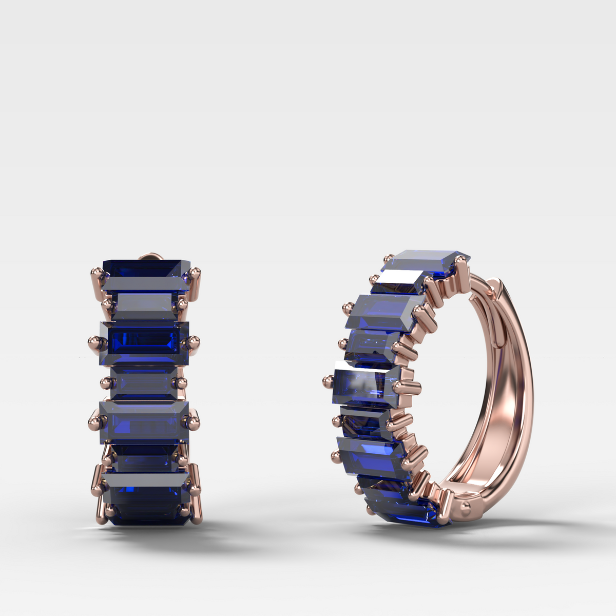 Blue Sapphire Baguette Halfway Huggies