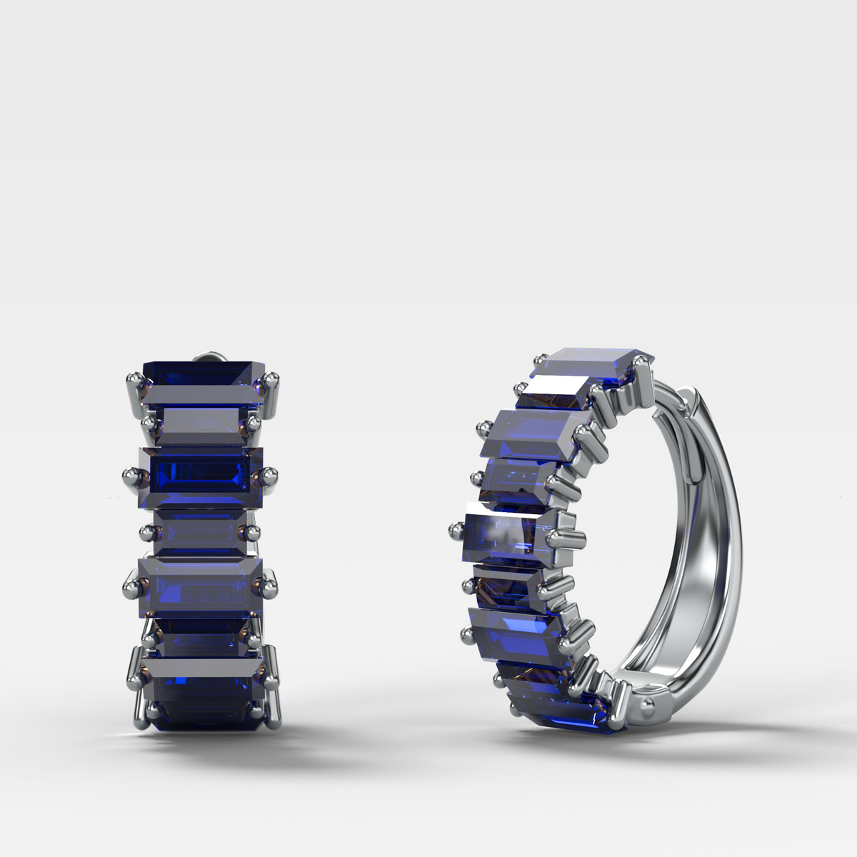 Blue Sapphire Baguette Halfway Huggies