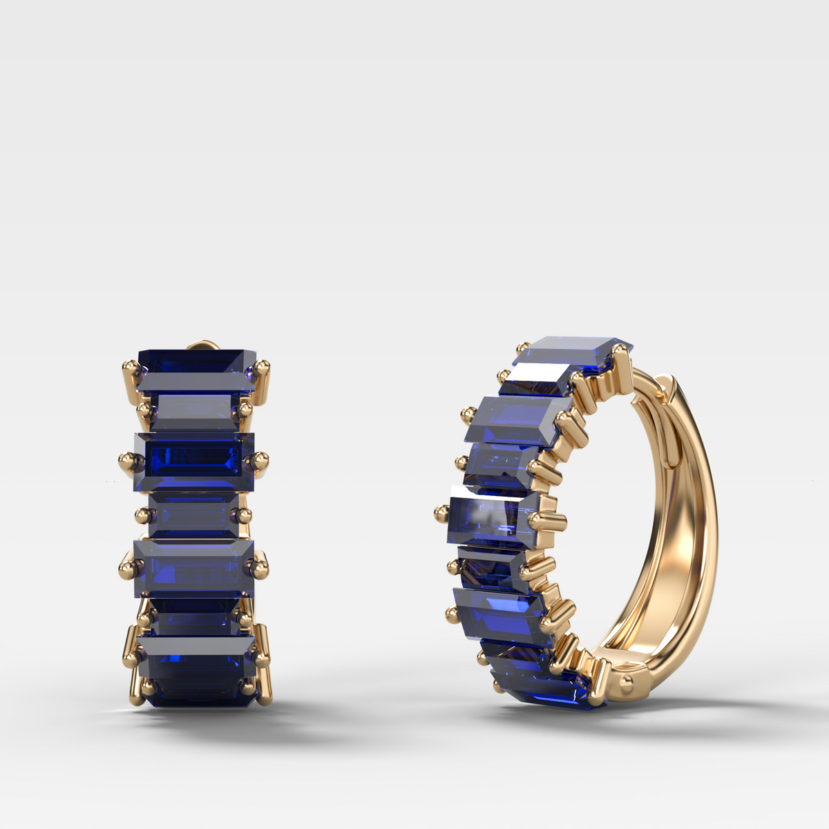 Blue Sapphire Baguette Halfway Huggies