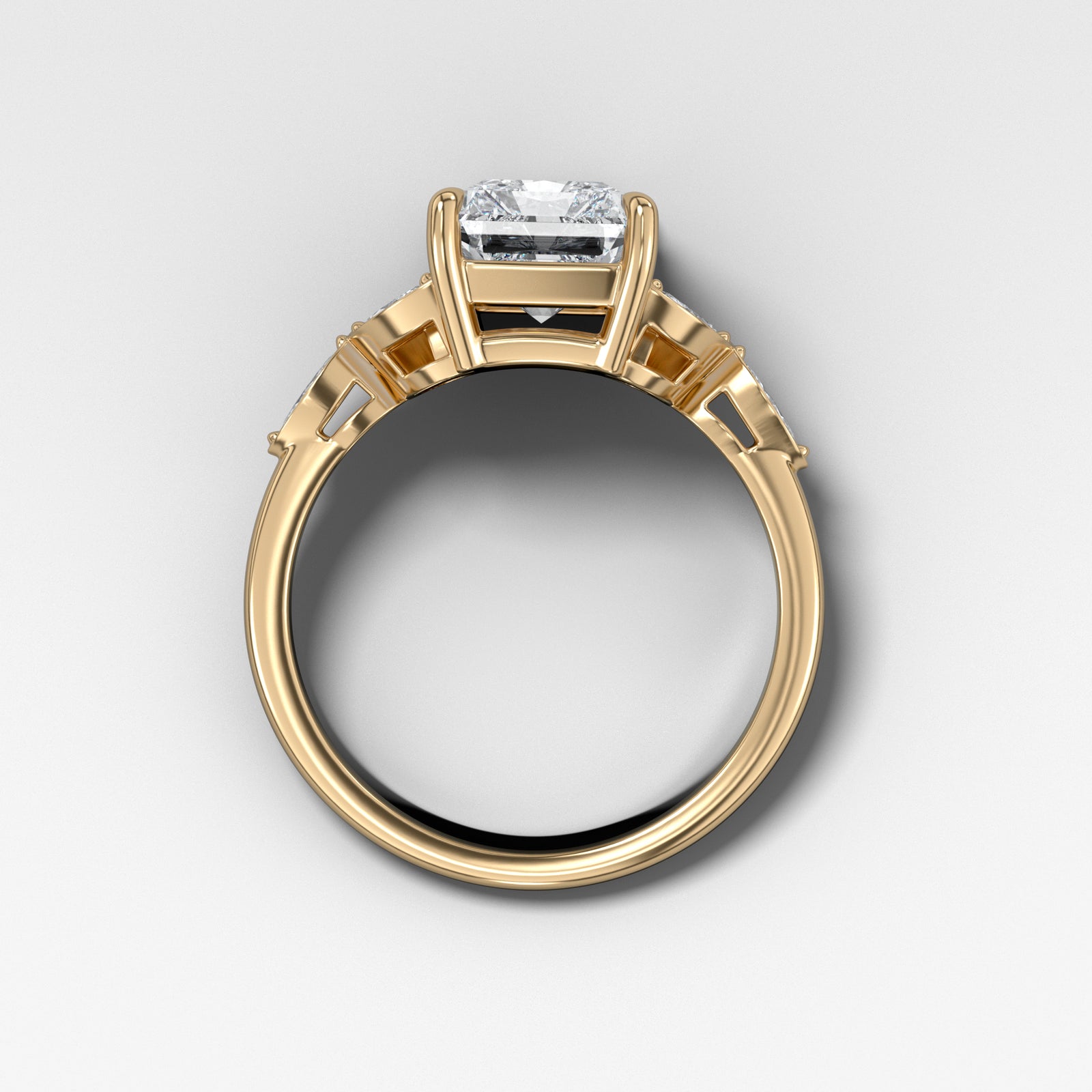 Laurel Ring With Elongated Radiant Cut by Good Stone in Yellow Gold