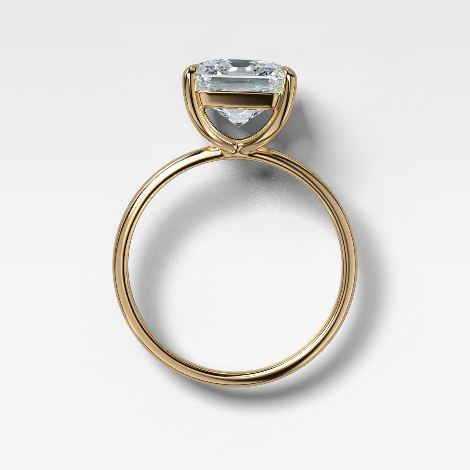 Crescent Solitaire With Asscher Cut by Good Stone in Yellow Gold