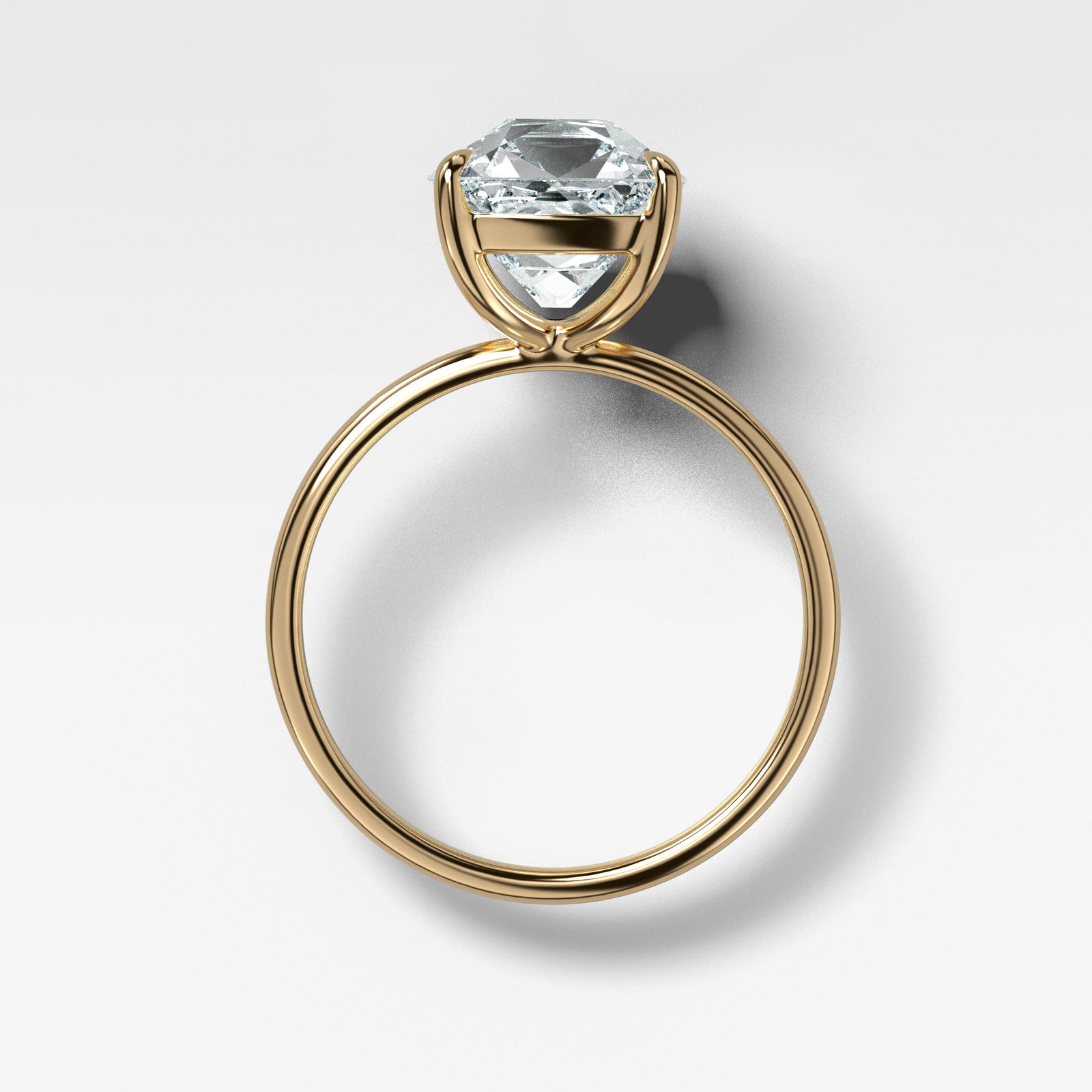 Crescent Solitaire With Old Mine Cut by Good Stone in Yellow Gold